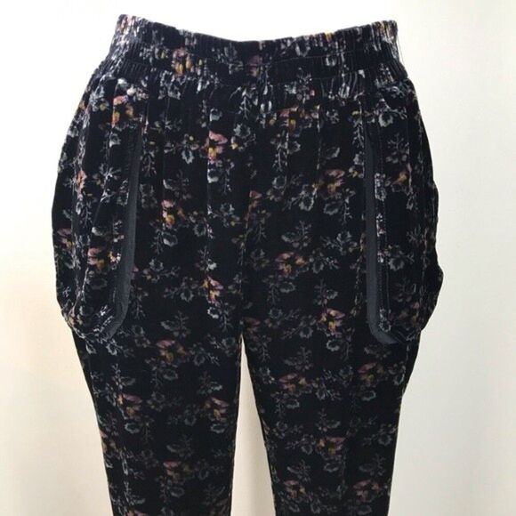 Rebecca Taylor Velvet Jogger Pants Jewel Floral Print Velour High Rise joggers 2 - Picture 5 of 9